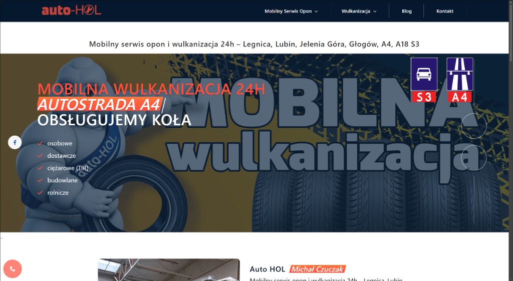 Auto-HOL – strona mobilnego serwisu opon i wulkanizacji 24h
